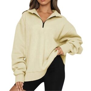 2/$50 💥🆕 Fashion Oversized Half Zip Pullover Cream Sweatshirt | Small | 4095